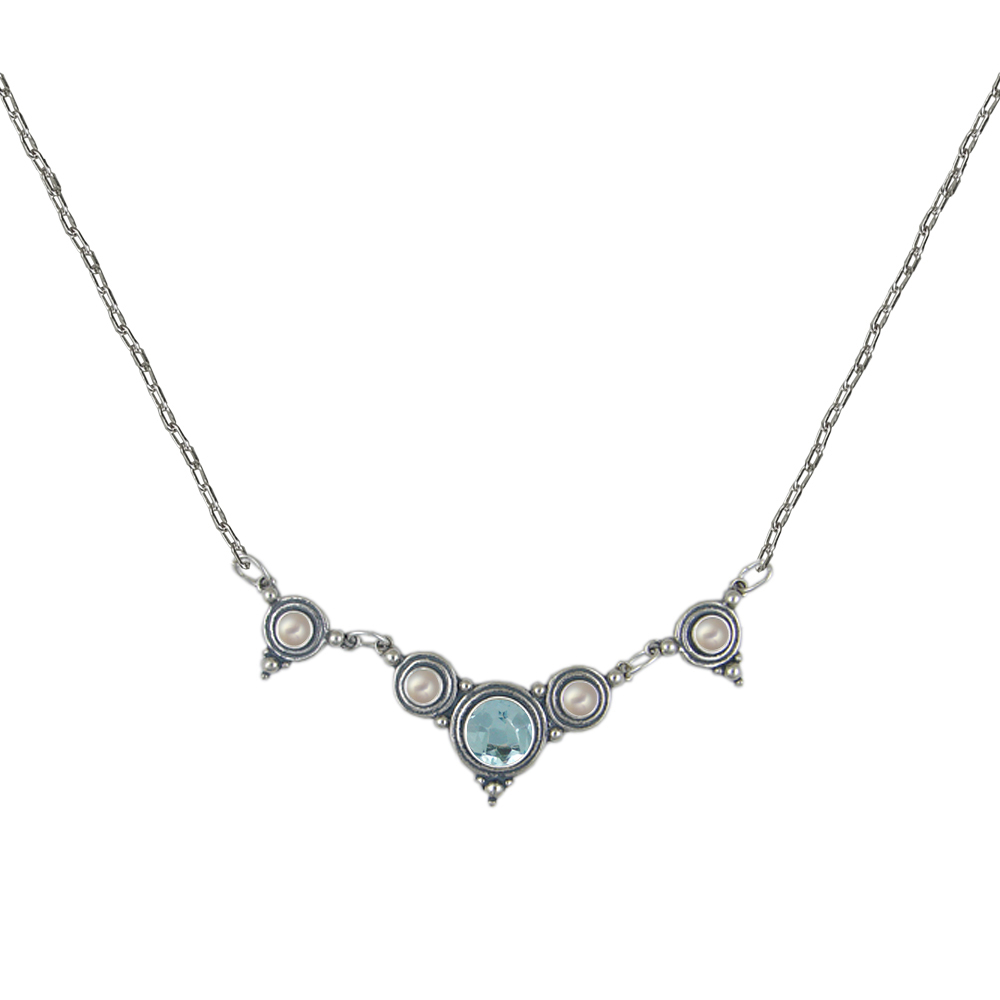 Sterling Silver Gemstone Necklace With Blue Topaz And Cultured Freshwater Pearl